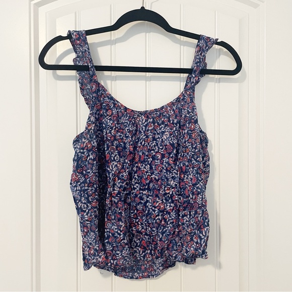 GAP Factory Flutter Sleeve Print Tank Top in Blue Floral Size Small - Picture 3 of 12